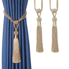 BEL AVENIR Curtain Tiebacks Hand-Woven Holdbacks Home Decorative Tassels Tiebacks (Beige, 2 Pack)
