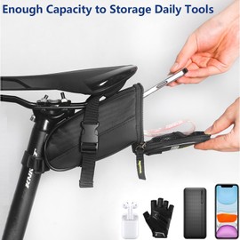 AaiLucky Bicycle Saddle Bag with 16-in-1 Multitool & Tail Light, Complete Accessories Set for Adults Road MTB Bikes, Portable Seat Bag, Waterproof, 1.5L
