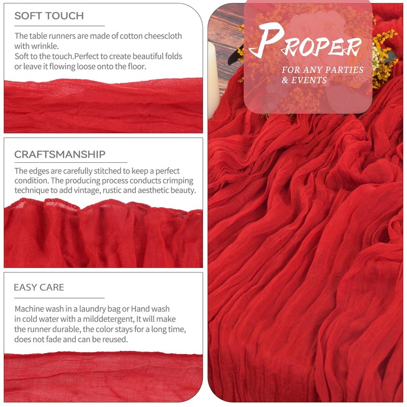 YMHPRIDE 6 Packs Cheesecloth Table Runner Red, 55x300cm Rustic Gauze