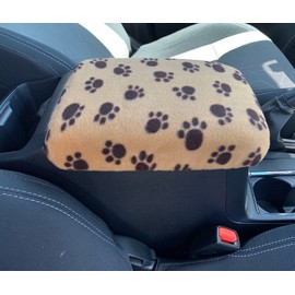 Auto Console Covers- Fits The Toyota Tacoma 2016-2023 Center Console Armrest Cover Fleece -Tan with Brown Paws
