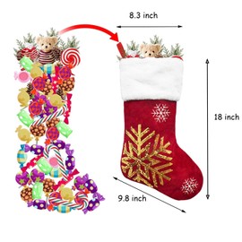 PLSFIT Christmas Stockings Set of 4, Gold Sequins Burgundy Red Velvet Christmas Stocking kit 18 Inch with 4 Pack Stockings Holders Snowflake Reindeer Christmas Decorations Ornament Goodie Bags