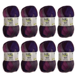 KNITCA VEIL YARN FOR ARM KNITTING, MAKING RUFFLE SCARVES, KNITTING, CROCHET AND WEAVING - BULKY WEIGHT - MACHINE-WASHABLE ACRYLIC - 8 PACK + BONUS ARM KNITTING COWL PATTERN (Mulberry)