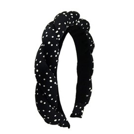 Spa Face Headband, Puffy Make-Up Hair Band for Women, Thick Towel Accessories, Fabric Pink Headscarf for Skincare, Yoga, Face Washing, Shower (Polka Black)