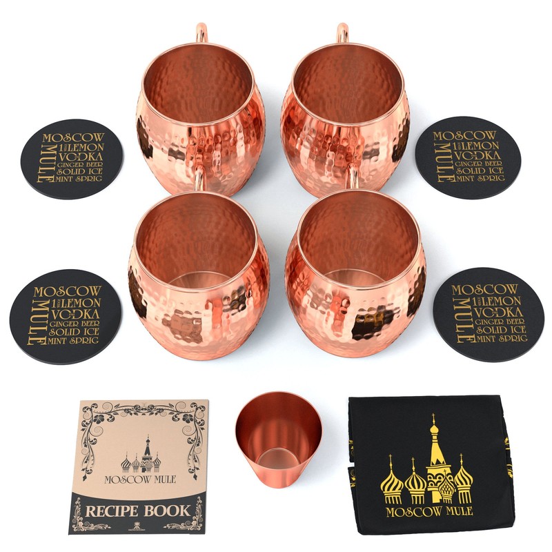 Krown Kitchen Hammered Moscow Mule Copper Mugs Set of 4