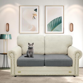 CHELZEN Stretch Sofa Seat Cushion Cover, Fitted Sofa Cushion Slipcovers, Couch Cushion Covers, Replacement for Individual Cushion Furniture Protector (1 Seater*2, Light Gray)