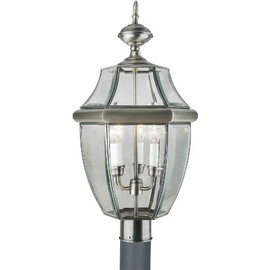 Forte Lighting 1604-03-34 Outdoor Post Fixture with Clear Beveled Glass Shades, Antique Pewter