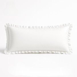 Empire Linen | Ruffled Body Pillowcase | Cotton Satin Weave | Soft and Breathable Pillow Cover with Hidden Zipper Closure | Decorative Body Pillow Sham with Single Layer Ruffles | White, 20x54