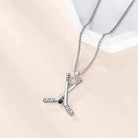 YAFEINI Hockey Necklace Sterling Silver Obsidian Pendant Sport Hockey Jewelry for Women Men Players