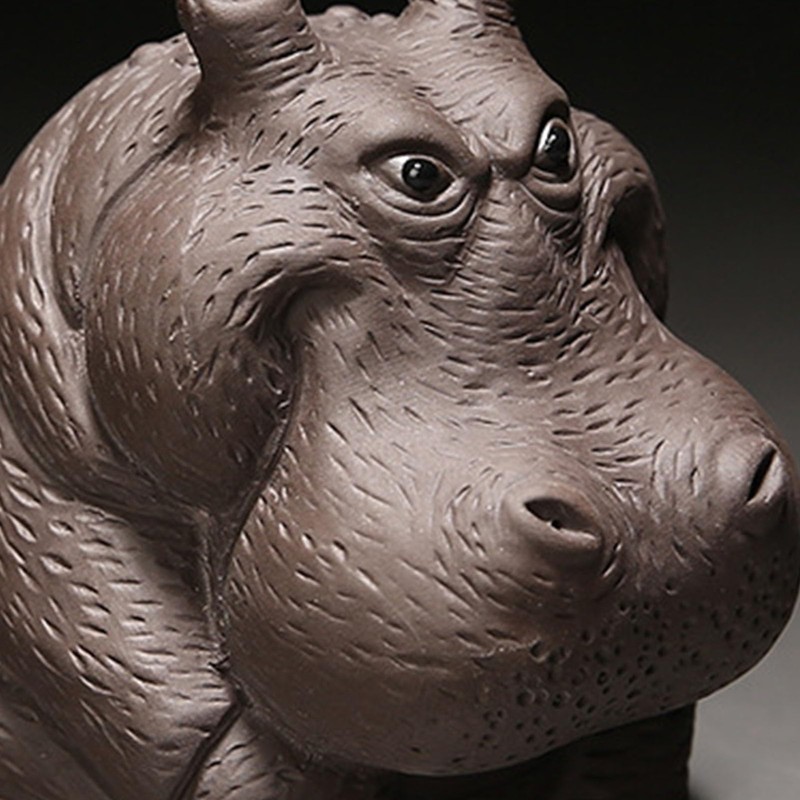 Yosoo Handcrafted Hippo Figurine, Clay Ceramic Tea Pet Sculpture, Symbolizes