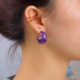 Cybche Vintage Acrylic Hoop Earrings Purple Resin Hoop Earrings Purple C Shape Stud Earrings Purple Acrylic Hoop Stud Earrings Chunky Open Hoop Earrings Jewelry for Women