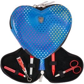 DREI SCHWERTER Germany Manicure Set Nail Set 'Kids' 5 Pieces Artificial Leather Blue Stars Contents: Children's Scissors, Double Instrument, Nail Clippers, Tweezers Angled, Sapphire Nail File