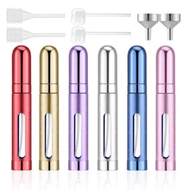 Lil Ray 12ml Portable Mini Perfume Atomizer(6 PCS)，Refilable Small Spray Bottle for Travel, Empty Pocket Cologne Sprayer, Glass inner and Aluminum Housing（0.4Oz,Pack of 6 with different colors）