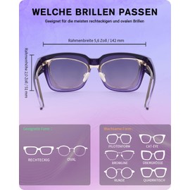 Meeloog Polarised Over Glasses Sunglasses for Women, Glasses Wearers, UV400 Protection Sunglasses, Square Lightweight All-Round Sunglasses for Driving DEMST0099, D1 Purple Frame/Gradient Gray Lens