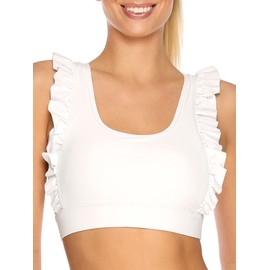 RELLECIGA Sujetador deportivo para mujer, con cuello redondo, con volantes, para entrenamiento, yoga, etc, Blanco, XL
