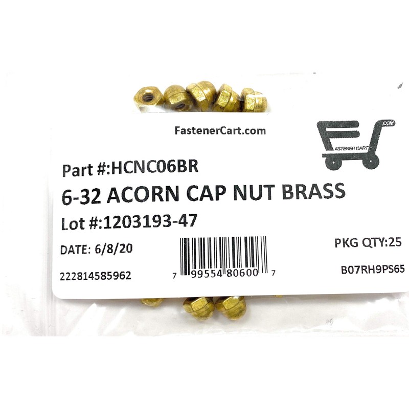 6-32 Acorn Cap Nuts Solid Brass (25 Pieces)