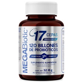 Probióticos 120 Billones y 17 Cepas e Inulina de Agave| Suplemento Alimenticio con Probióticos y Prebióticos con Sábila en Polvo, L. Rhamnosus, L. Casei | Cont. 60 caps., MegaBiotic