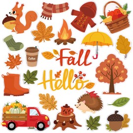 Gilprop 22 Pcs Fall Thick Gel Clings Autumn Window Gels Decals Stickers Reusable Removable Maple Leaves Pumpkin Window Cling for Harvest Party Decoration, 1 Sheet (Fall)