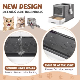 Unbranded Extra Large Cat Litter Boxwith Mat, Free In & Out/ One-Way Litter Box with Lid - Dark Grey