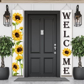 Sunflower Hanging Banners Spring Welcome Porch Banners Flags Fall Door Banners Flag Summer Hanging Banner for Front Door Garden Home Yard Sunflower Party Decorations(White Background)