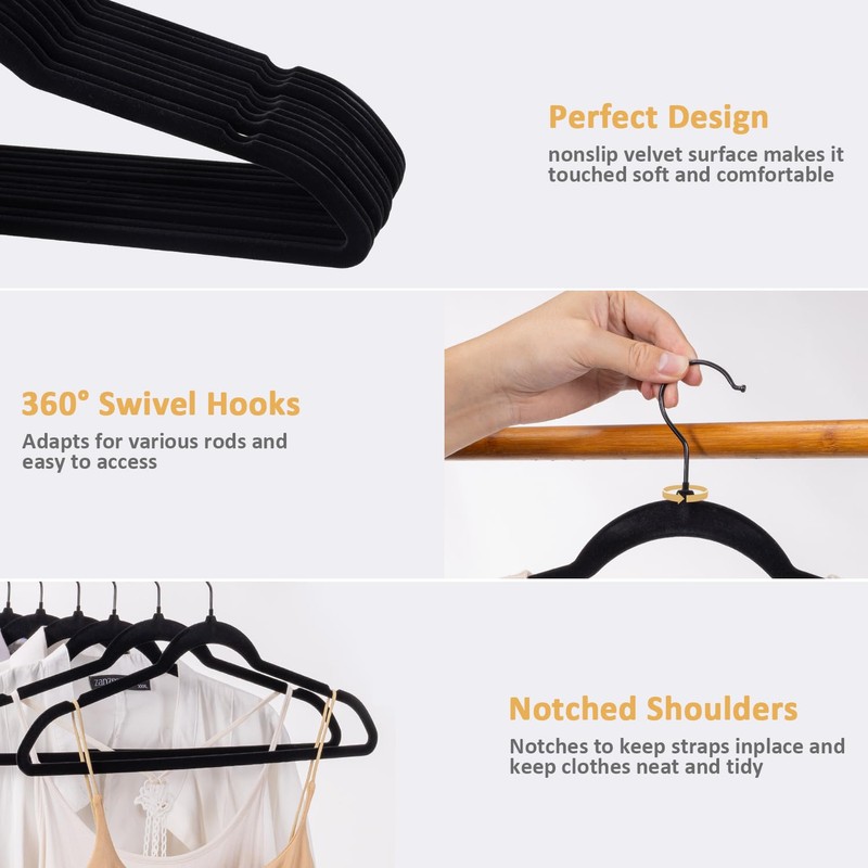 Pack of 60 Velvet Hangers, Space-Saving Heavy Duty Clothes Hangers