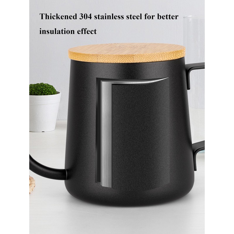 MERMOO YILAN Pour Over Coffee Kettle 12oz, Gooseneck, Wooden Lid,