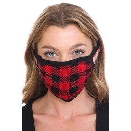 C.C Reusable Washable Knit Pattern Face Mask, Knit Plaid Red/Black, One Size