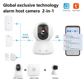 WiFi Door Alarm System, Wireless DIY Smart Home Security System, with Phone APP Alert, 5 Pieces-Kit (Alarm Camera, Door Window Sensor, Remote) for House, Apartment