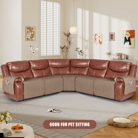 VANSOFY Extra Large Reclining Sectional Couch Covers, Waterproof 5-Piece Sofa Covers for L Shape Sectional Sofa Corner Seater Washable Slipcover for Pets, Dogs(5 Seat Recliner Cover, Light Brown)