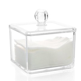 MINGHU Monolayer Transparent Multi-Function Cubes Acrylic Cotton Swab Cotton Ball Cotton Pad Dispenser Holder Container Make Up Organiser With Lid (D)