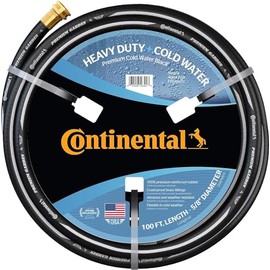Continental Premium Garden Black Heavy Duty Cold Water Garden Hose, 5/8in Inside Diameter x 100ft Length, Male x Female Garden Hose Thread