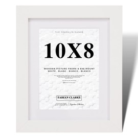 Fabian Clarke London® 10x8 Modern White Wooden Picture Photo Frame with White 8x6 Mount to Hang Portrait or Landscape