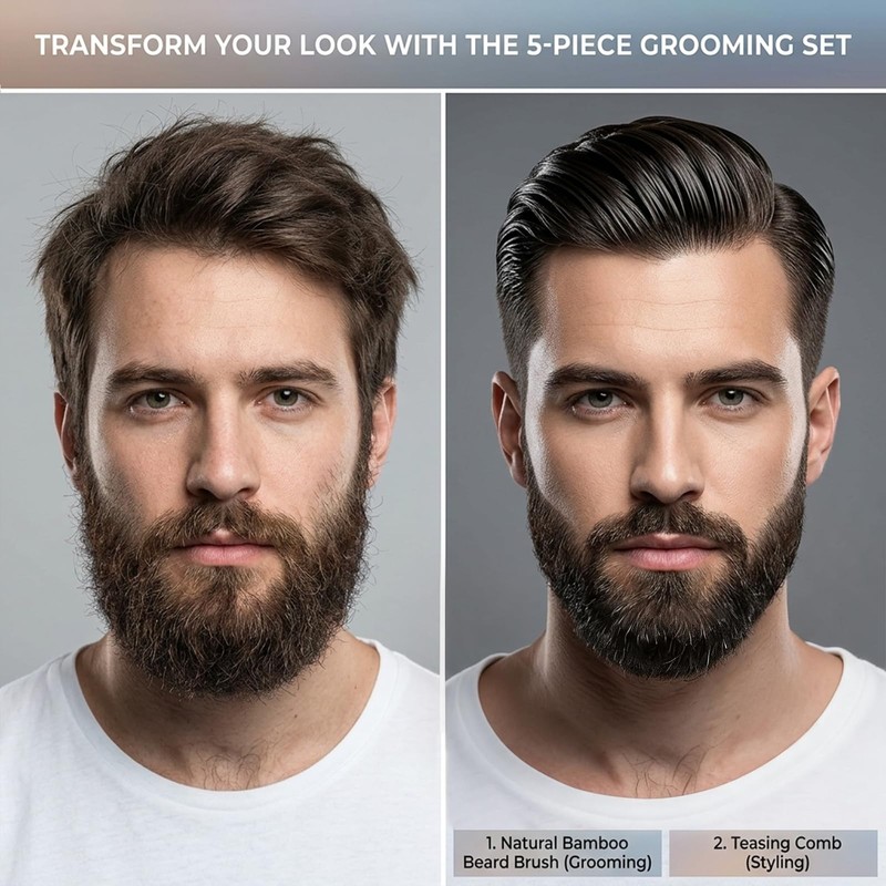 5 Pcs Slick Back Hair Brush Set for Men, 2