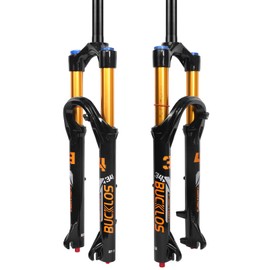 BUCKLOS 26/27.5/29 inch Travel 140mm MTB Air Suspension Fork, Rebound Adjustment 34mm Stanchions 1-1/8" Threadless Straight/Tapered 9*100mm QR Manual/Remote Lockout XC AM Mountain Bicycle Front Forks