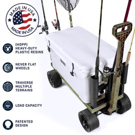 Mighty Max Cart Collapsible Outdoor Utility Wagon, 250lb Capacity, Fishing Camping Gardening Yard All-Terrain Cooler Wheels with Rod Holders, Camo