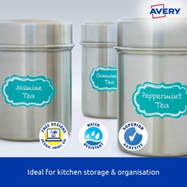 Avery Printable Assorted A5 Kitchen & Pantry Labels for Laser & Inkjet Printers - Food Storage Stickers - Kitchen Storage & Organisation - Textured Design, 60 x 34 mm, 40 Labels / 4 Sheets (AE9001)