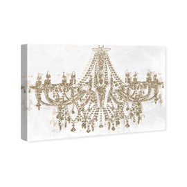 Wynwood Studio Fashion and Glam Modern Canvas Art - Glitz and Glam Gold Glitter Chandelier, Wall Art for Living Room, Bedroom, and Bathroom, 24 in x 16 in, White and Gold Home Decor