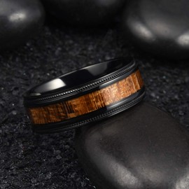 King Will NATURE 8mm Black Titanium Ring with Wood Inlay Wedding Band Ring for Men Real Comfort Fit 10.5