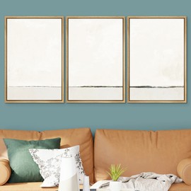 SIGNWIN Framed Canvas Print Wall Art Set Duotone Gray White Grunge Pastel Landscape Shapes Abstract Illustrations Modern Art Decorative Nordic Zen for Living Room, Bedroom, Office - 24"x36"x3 Natural