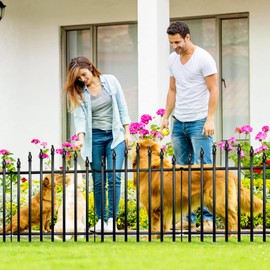 Thealyn Metal Garden Fence Panels 36" H x 28" W (4 Panels + 1 Gate,11.6 Ft Total), No Digging Decorative Garden Border Fence, Rust-Resistant Black Landscape Edging for Flower Beds, Yard, Patio