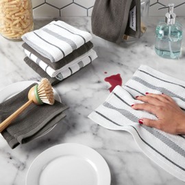 KitchenAid Albany Dishcloth 8 Pack Set, Charcoal Grey/White, 12"x12"