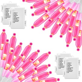 Valentine's Day String Lights Battery Operated, 4 Pack 8 Feet 20 LED String Lights with 8 Modes Waterproof Tree Lights for Outdoor Indoor Holiday Party Garden Xmas Tree Decorations, Pink