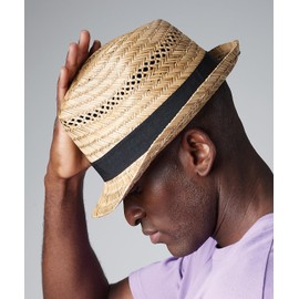 COOZO Mens Straw Summer Trilby - Natural - L-XL