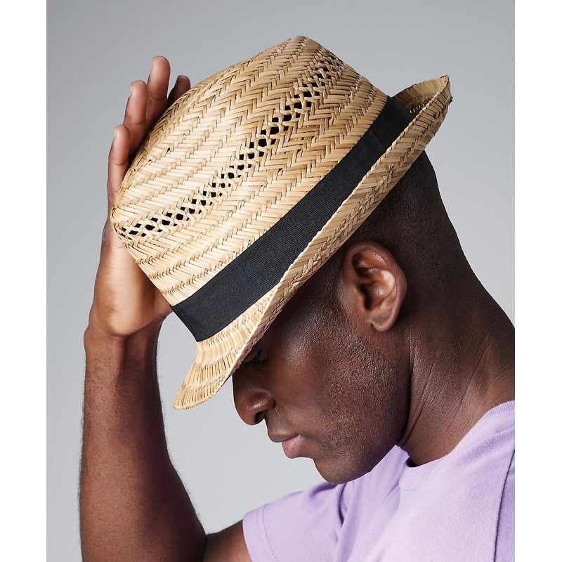 COOZO Mens Straw Summer Trilby - Natural - L-XL