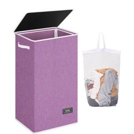 SOLEDI Laundry Hamper with Lid 100L Large & Tall Collapsible Laundry Basket, Clothes Hamper with Bag Removable Easy to Carry, Dirty Hampers for Bedroom, Bathroom, Dorm, College, Purple