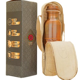 Copper Water Bottle for Drinking 34 Oz Large Handcrafted Ayurvedic Pure Copper Bottle Leak Proof Lid – Diamond Finish Copper Vessel with Carry Bag for Gym,Yoga, Meditation - 1000 ml / 1L