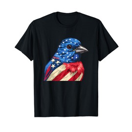 American Flag Lazuli Bunting Patriotic Bird Face 4th Of July Women Men T-Shirt