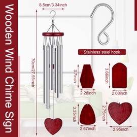 Tatuo 4 Pcs Memorial Wind Chimes 28 Inch Wooden Sympathy Wind Chimes DIY Sympathy Gift for Father's Day Loss of Loved One Bereavement with 6 Aluminum Tube for Indoor Outdoor(Silver, Classic Style)