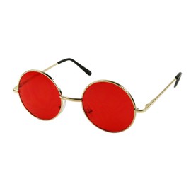 ShadyVEU Retro Round Vintage Classic Metal UV400 Groovy Red Tint Mens Womens Sunglasses, Gold Frame
