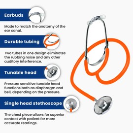 Dixie EMS Single Head Lightweight Stethoscope, Latex Free for Doctors, Nurses, Students, Medical and Home Use - Orange