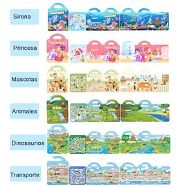 6Pack Calcomanias Para Niños Reutilizables Pegatinas Para Niños de 2 a 6 Años Adhesivas Portátiles para Educación Pegatinas Activas Libros Regalos de Cumpleaños de Viaje Para Niños y Niñas
